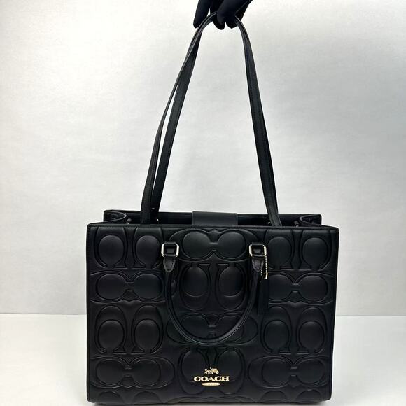 Coach Large Maggie Tote Bag In Blocked Signature Leather Black CY672 $598 - Picture 1 of 12